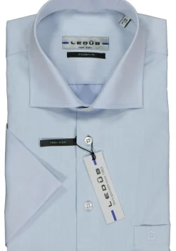 Ledub modern fit overhemd, korte mouw, lichtblauw twill