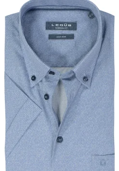 Ledub modern fit overhemd, korte mouw, middenblauw mini dessin