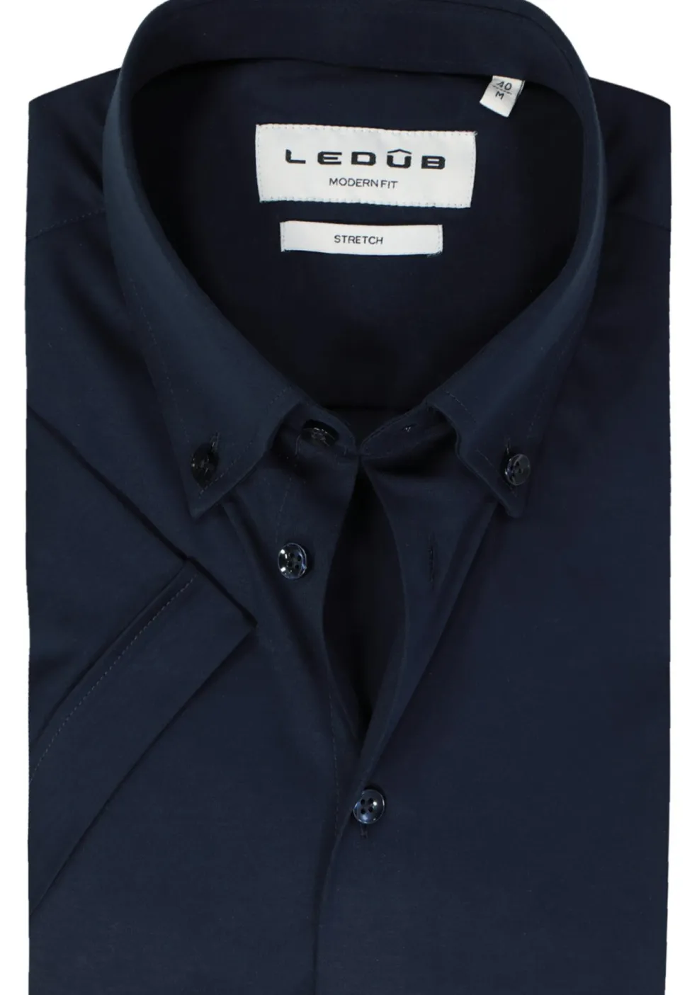 Ledub modern fit overhemd, korte mouw, popeline, donkerblauw