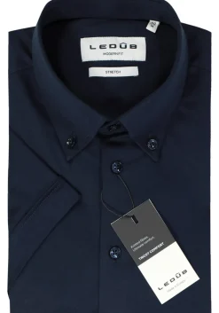 Ledub modern fit overhemd, korte mouw, popeline, donkerblauw