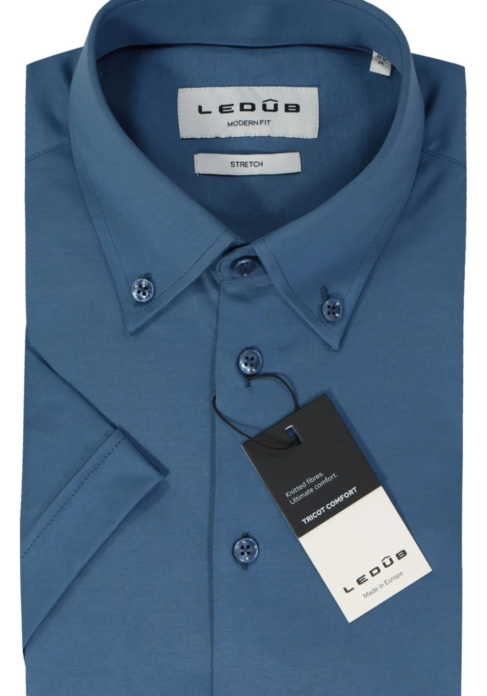 Ledub modern fit overhemd, korte mouw, popeline, middenblauw