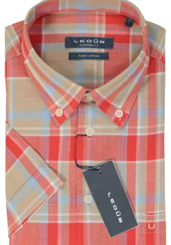 Ledub modern fit overhemd, korte mouw, rood met beige geruit