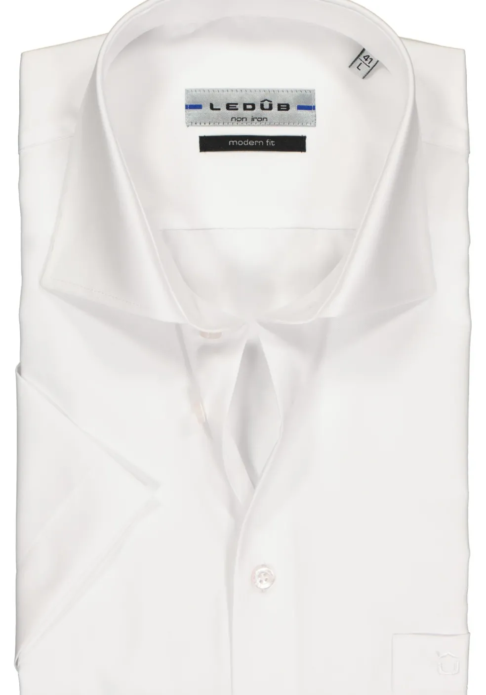 Ledub modern fit overhemd, korte mouw, wit twill