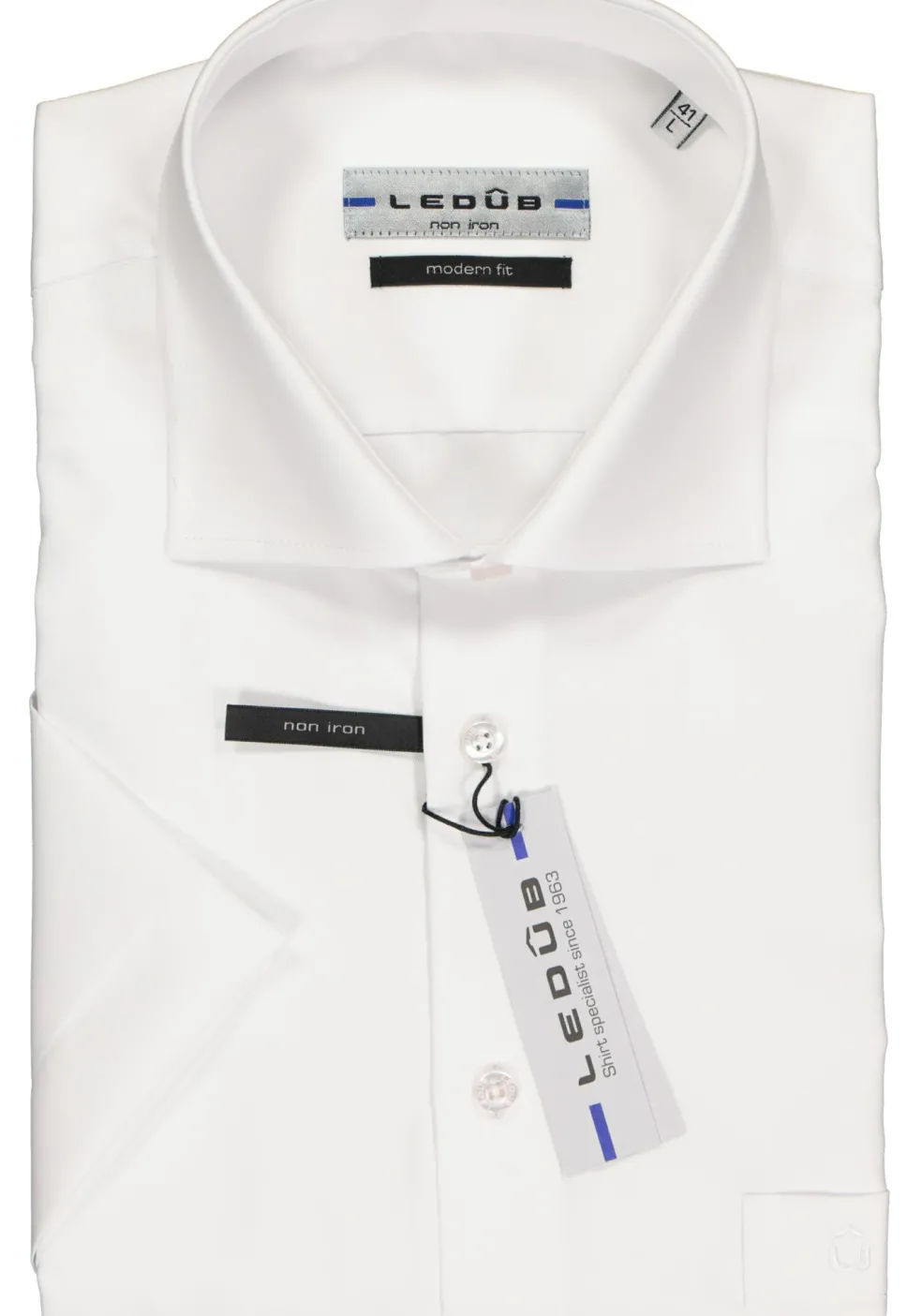 Ledub modern fit overhemd, korte mouw, wit twill