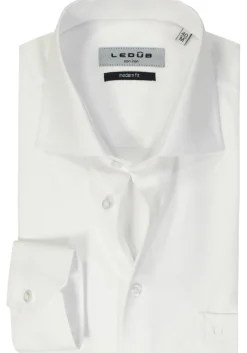 Ledub modern fit overhemd, mouwlengte 7, wit twill