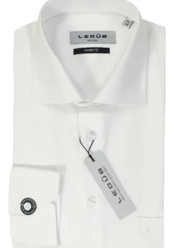 Ledub modern fit overhemd, mouwlengte 7, wit twill