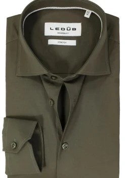 Ledub modern fit overhemd, popeline, donker olijfgroen