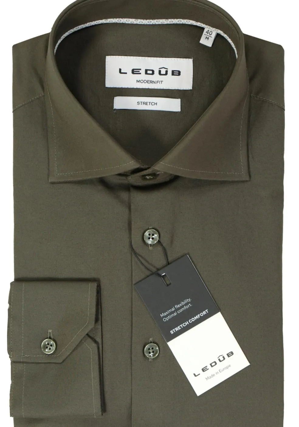 Ledub modern fit overhemd, popeline, donker olijfgroen