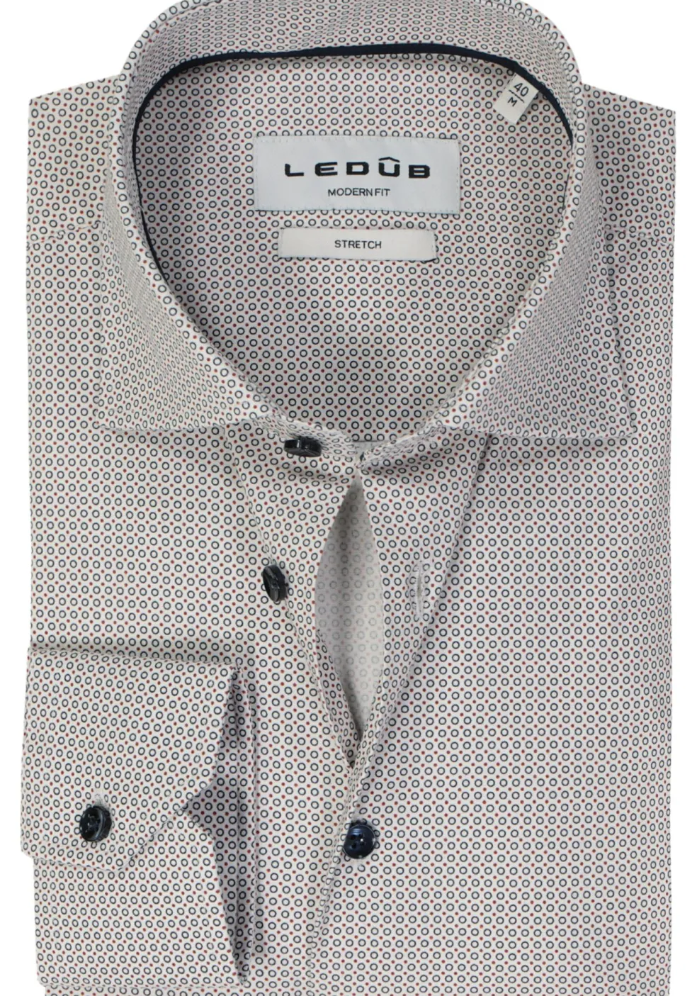 Ledub modern fit overhemd, popeline, donkerblauw met wit dessin