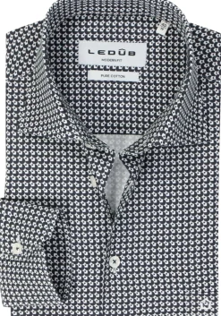 Ledub modern fit overhemd, popeline, donkerblauw met wit dessin