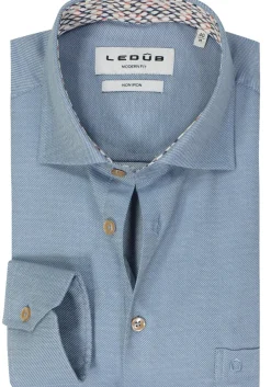 Ledub modern fit overhemd, popeline, middenblauw