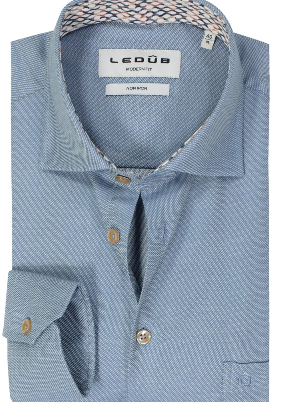 Ledub modern fit overhemd, popeline, middenblauw