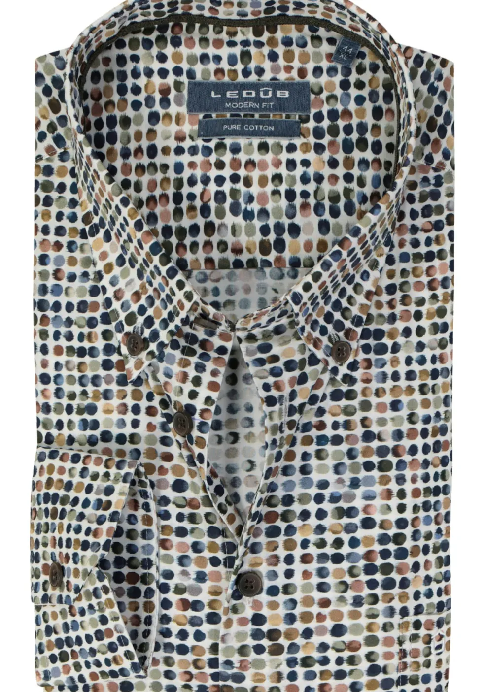 Ledub modern fit overhemd, popeline, middenbruin dessin