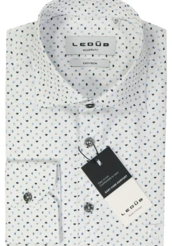 Ledub modern fit overhemd, popeline, wit met blauw dessin