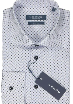 Ledub modern fit overhemd, popeline, wit met blauw dessin