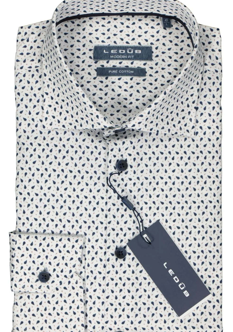 Ledub modern fit overhemd, wit dessin