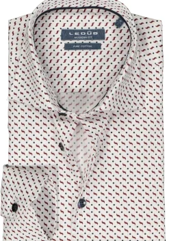 Ledub modern fit overhemd, wit met blauw en rood dessin