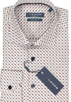 Ledub modern fit overhemd, wit met blauw en rood dessin