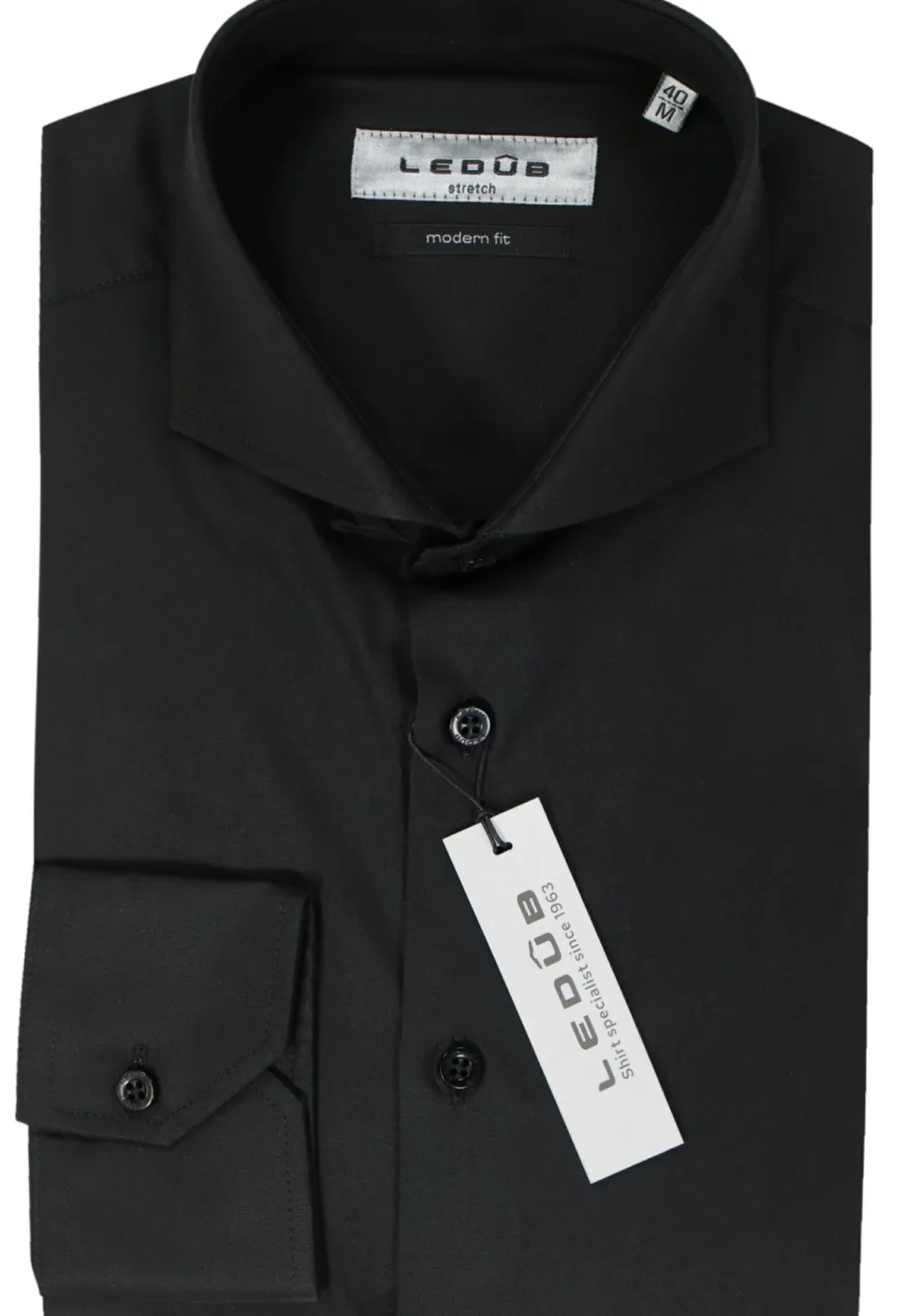 Ledub modern fit overhemd, zwart stretch