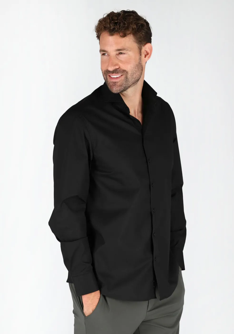 Ledub modern fit overhemd, zwart stretch