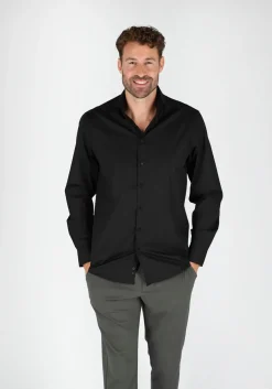 Ledub modern fit overhemd, zwart stretch