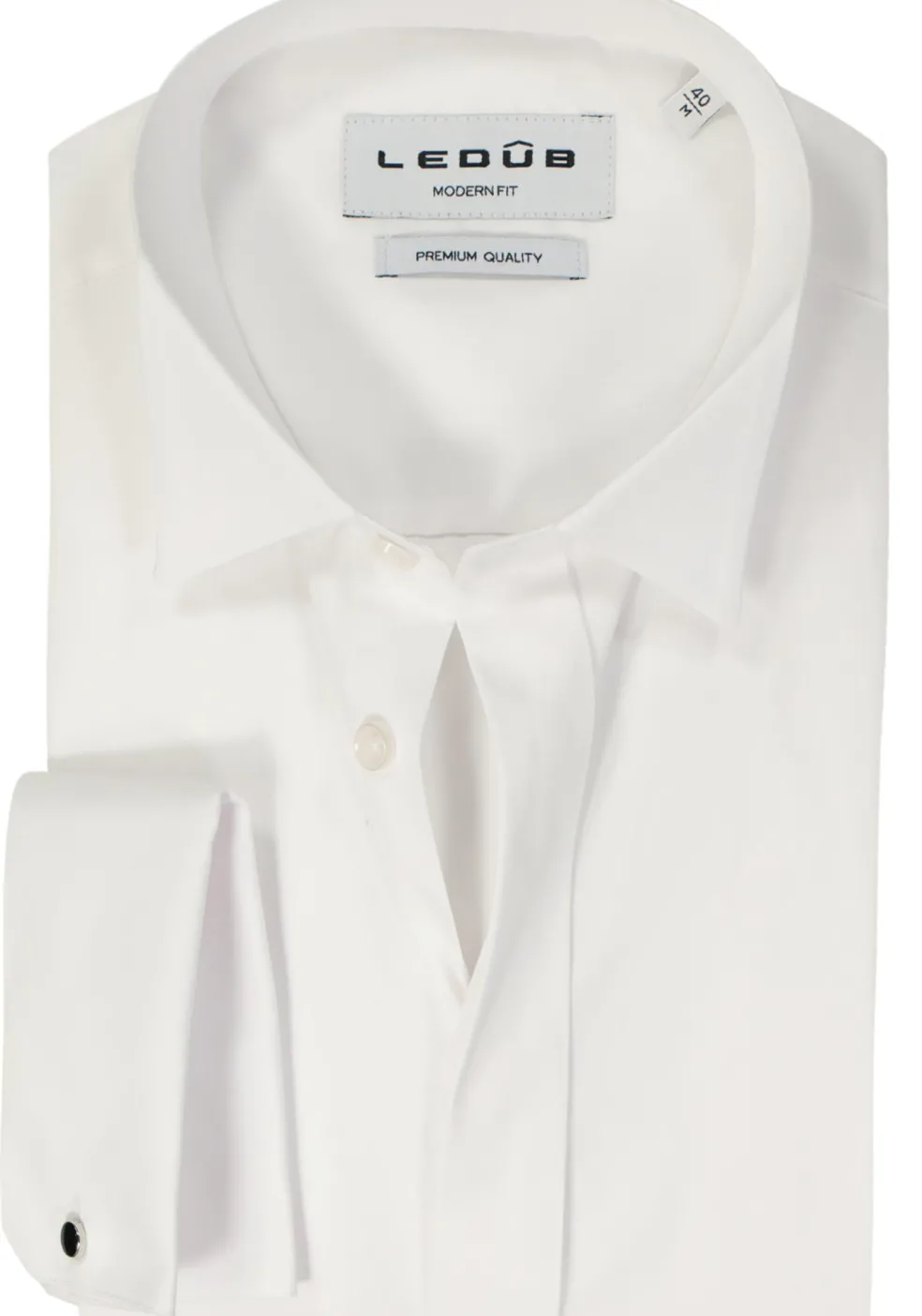 Ledub modern fit smoking overhemd, dubbele manchet en wing kraag, wit