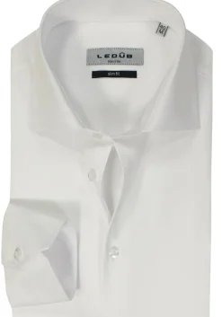 Ledub slim fit overhemd, mouwlengte 7, wit twill