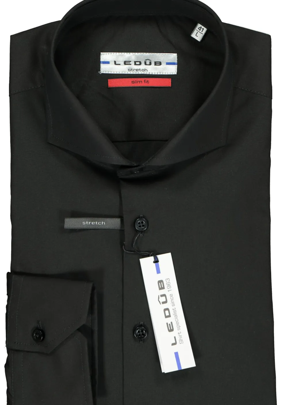 Ledub slim fit overhemd, zwart