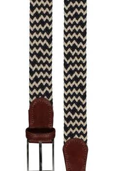 LINDENMANN elastische heren riem, blauw met beige