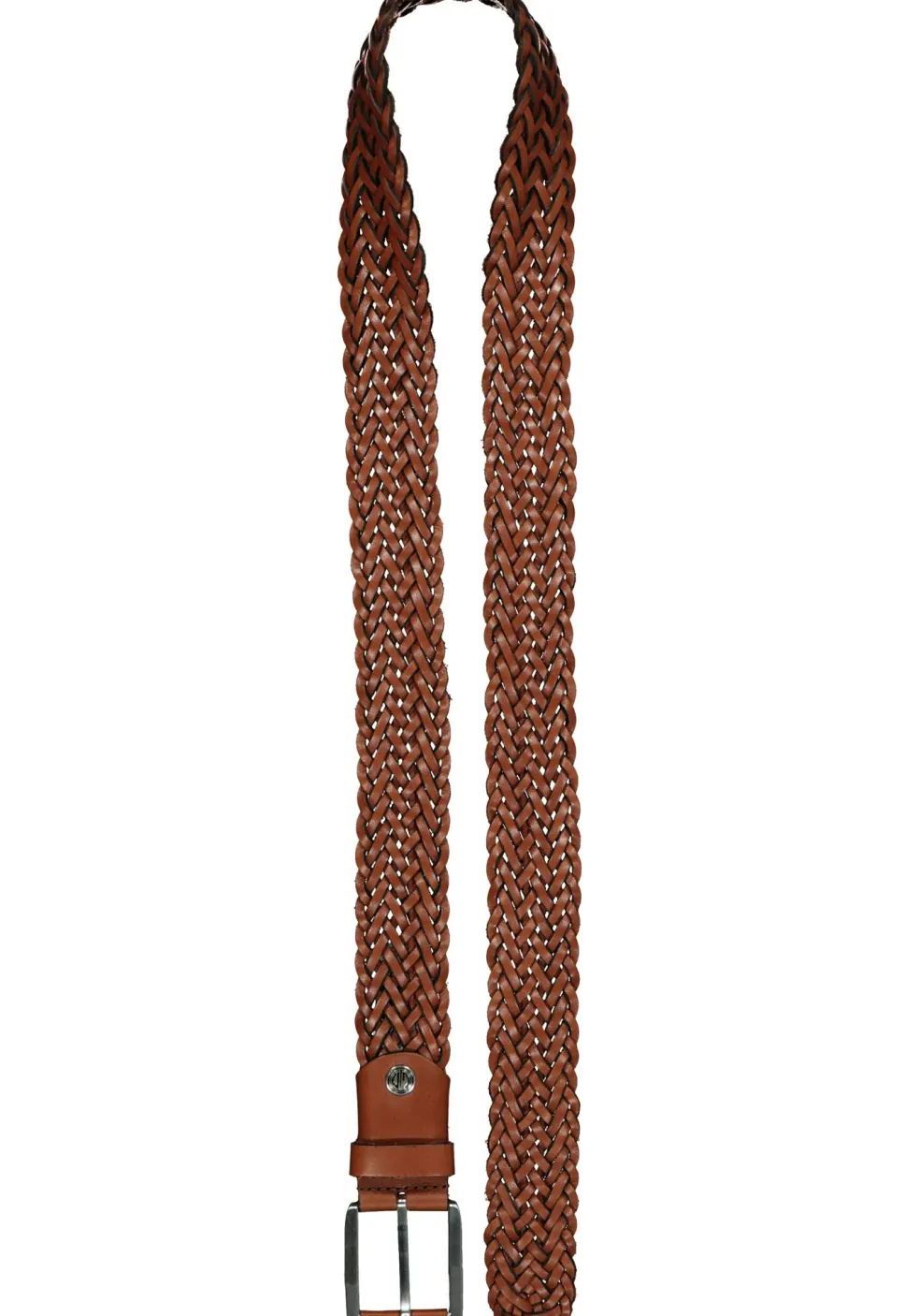 LINDENMANN leren heren riem, cognac gevlochten