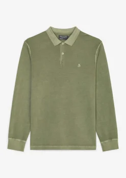 Marc O'Polo regular fit polo, heren poloshirt lange mouw, olijfgroen