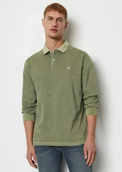 Marc O'Polo regular fit polo, heren poloshirt lange mouw, olijfgroen