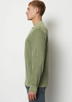Marc O'Polo regular fit polo, heren poloshirt lange mouw, olijfgroen