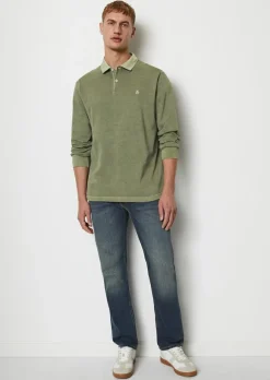 Marc O'Polo regular fit polo, heren poloshirt lange mouw, olijfgroen