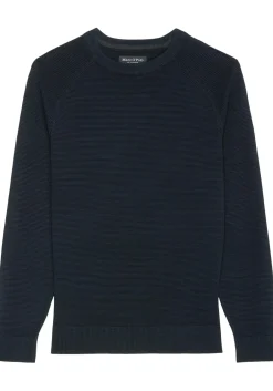 Marc O'Polo regular fit pullover, heren trui katoen met O-hals, donkerblauw (middeldik)