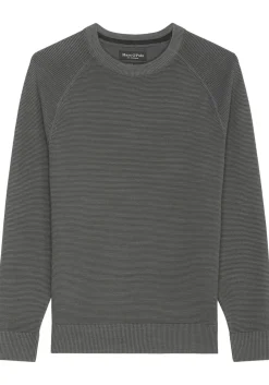 Marc O'Polo regular fit pullover, heren trui katoen met O-hals, grijs (middeldik)