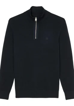 Marc O'Polo regular fit schipperstrui, heren trui katoen met opstaande boord, donkerblauw (middeldik)