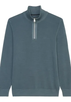 Marc O'Polo regular fit schipperstrui, heren trui katoen met opstaande boord, middenblauw (middeldik)