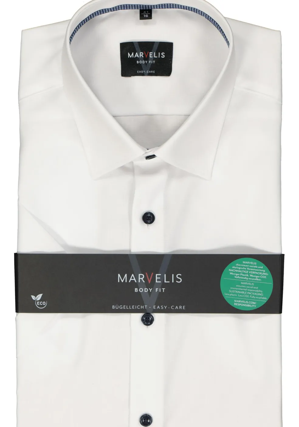 MARVELIS body fit overhemd, korte mouw, popeline, wit