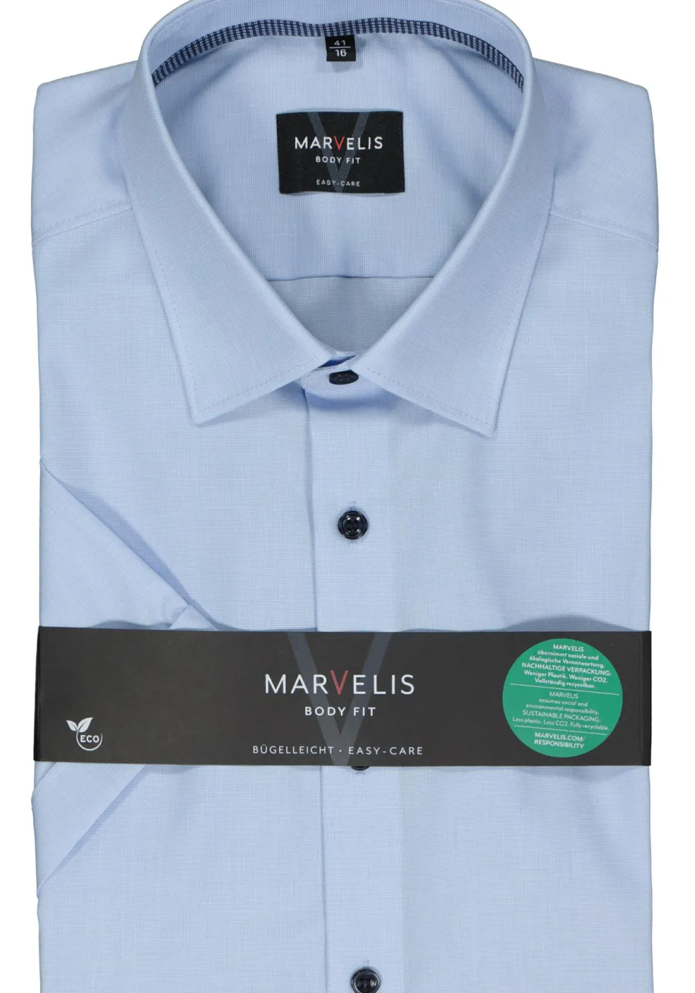 MARVELIS body fit overhemd, korte mouw, popeline, lichtblauw