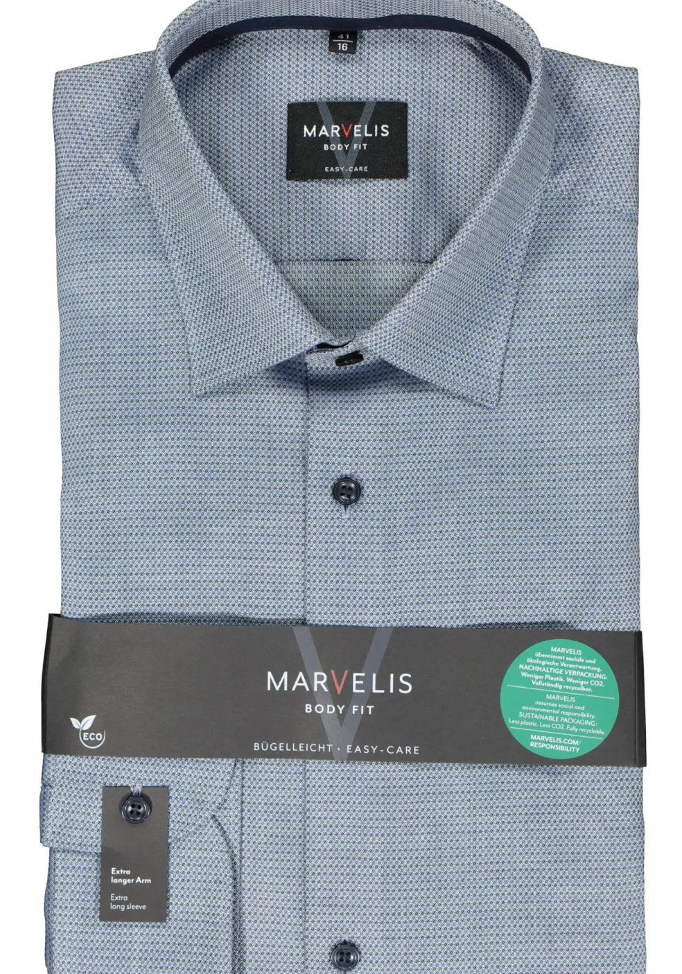MARVELIS body fit overhemd, mouwlengte 7, structuur, donkerblauw mini dessin