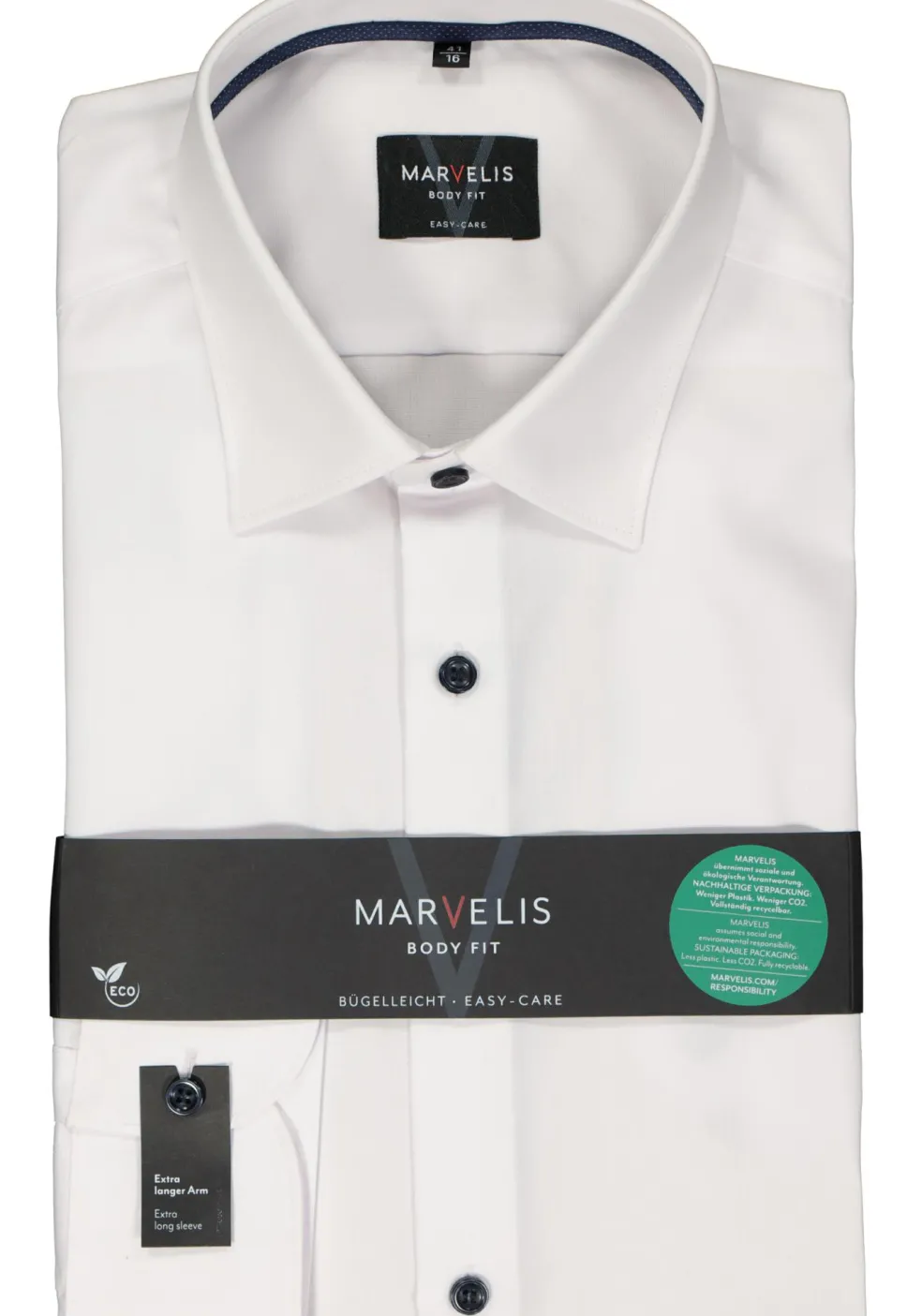 MARVELIS body fit overhemd, mouwlengte 7, popeline, wit