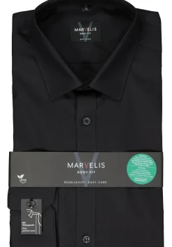 MARVELIS body fit overhemd, popeline, zwart