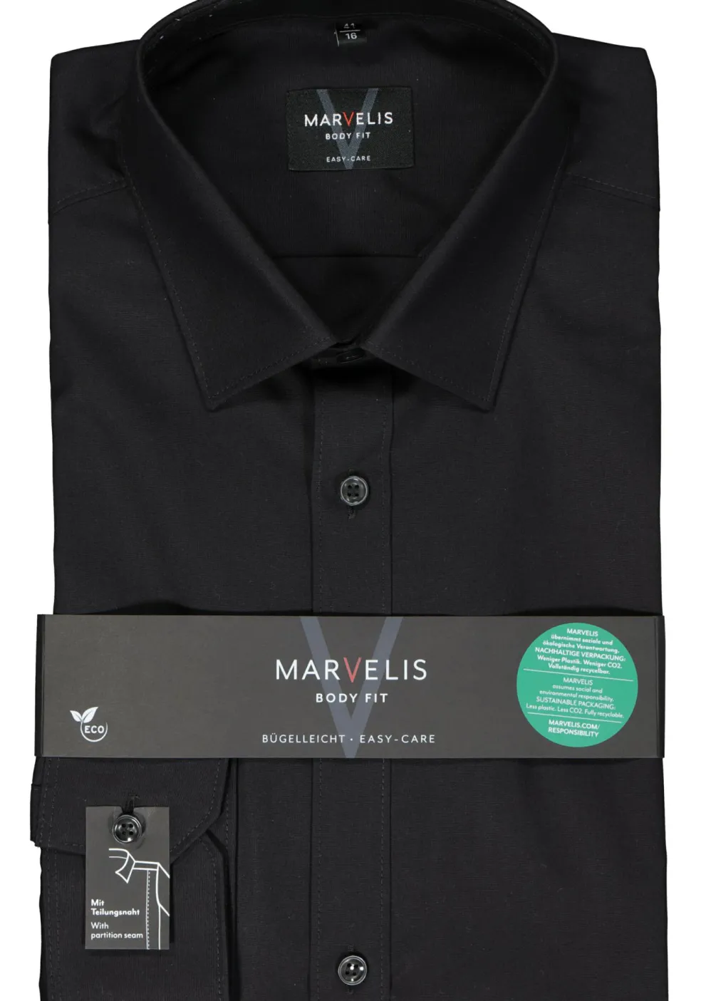 MARVELIS body fit overhemd, popeline, zwart