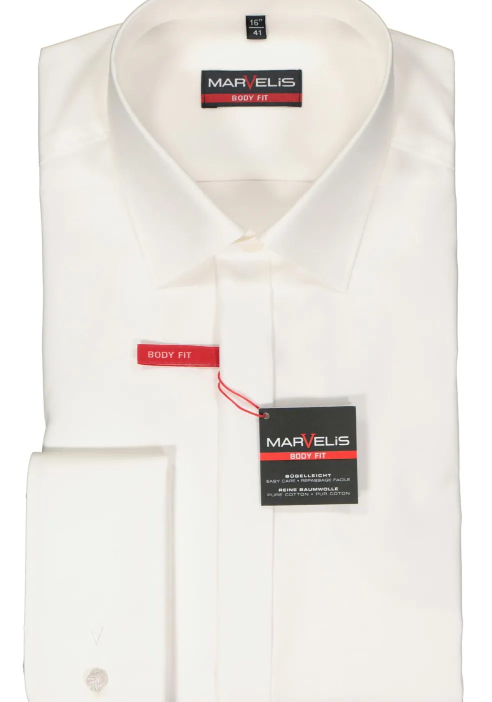 MARVELIS body fit smoking overhemd, popeline, off-white