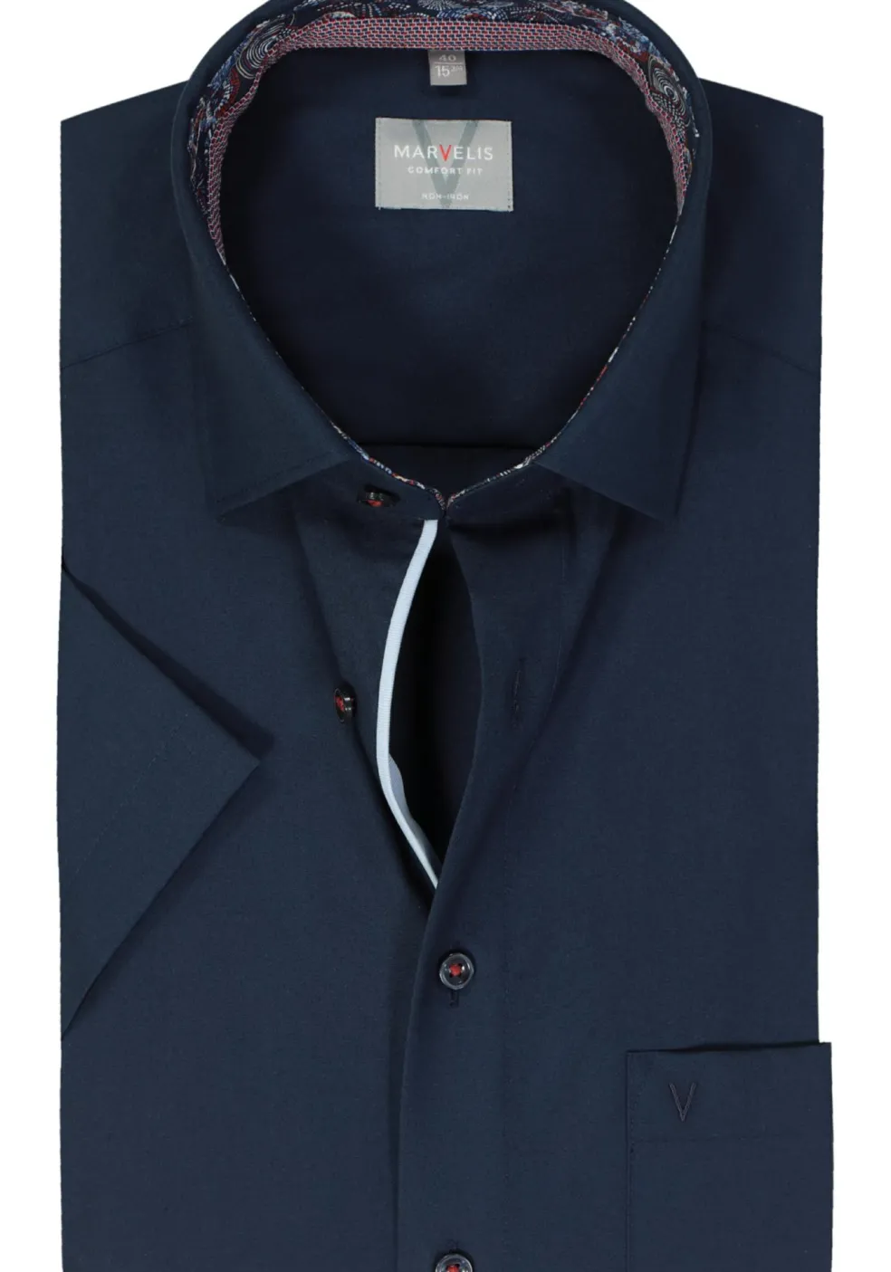 MARVELIS comfort fit overhemd, korte mouw, popeline, donkerblauw