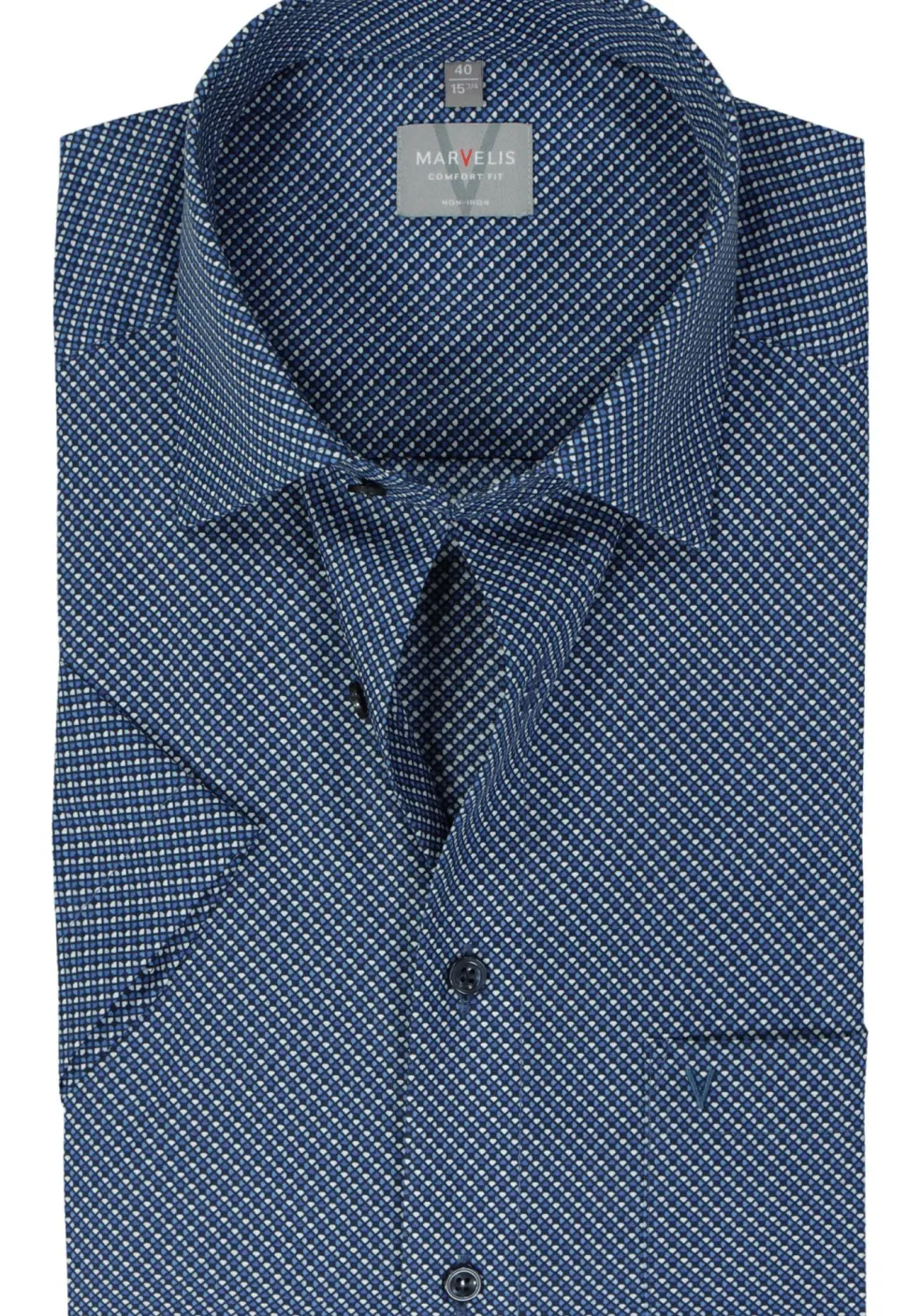 MARVELIS comfort fit overhemd, korte mouw, popeline, donkerblauw dessin