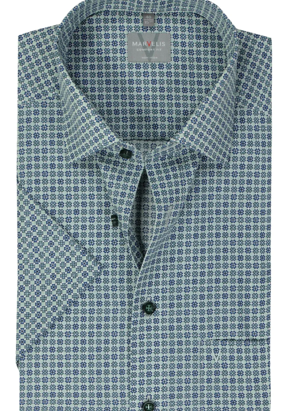 MARVELIS comfort fit overhemd, korte mouw, popeline, groen dessin