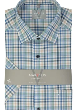 MARVELIS comfort fit overhemd, korte mouw, popeline, groen geruit