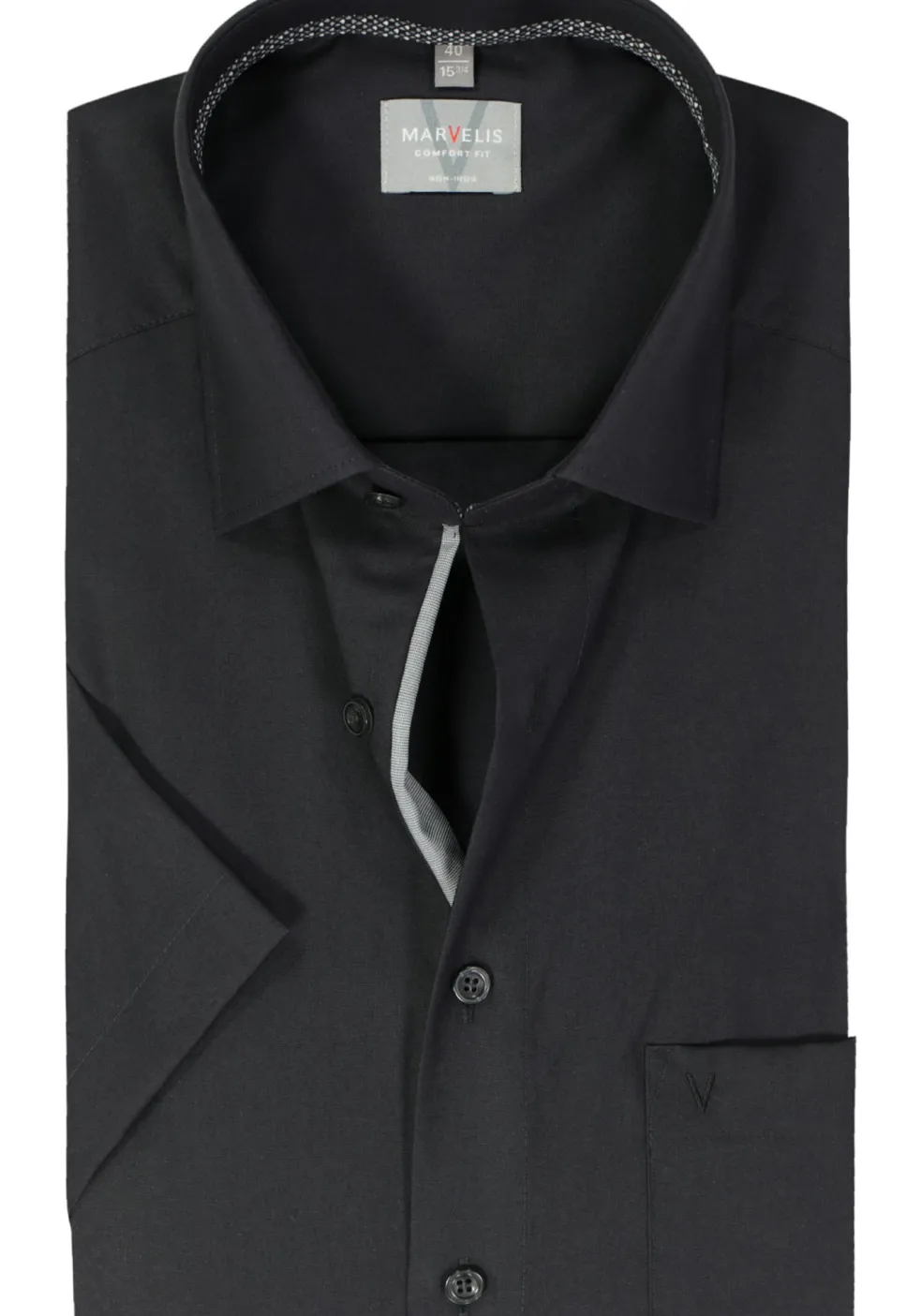 MARVELIS comfort fit overhemd, korte mouw, popeline, zwart